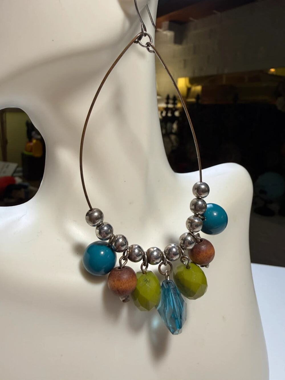 Large beaded wire earrings 4.5”
